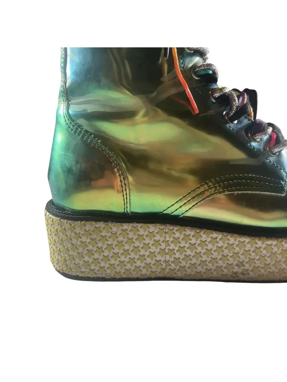 TUK x Dollskill Iridescent Rainbow Star Studded Platform Combat Boots